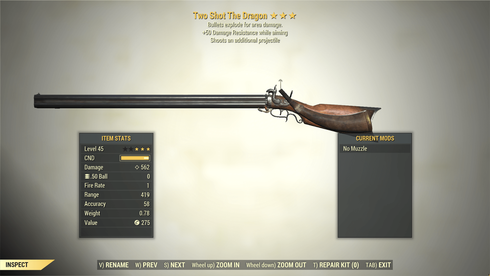 Screenshot of a Fallout 76 item for PC & Steam players, showing the stats.