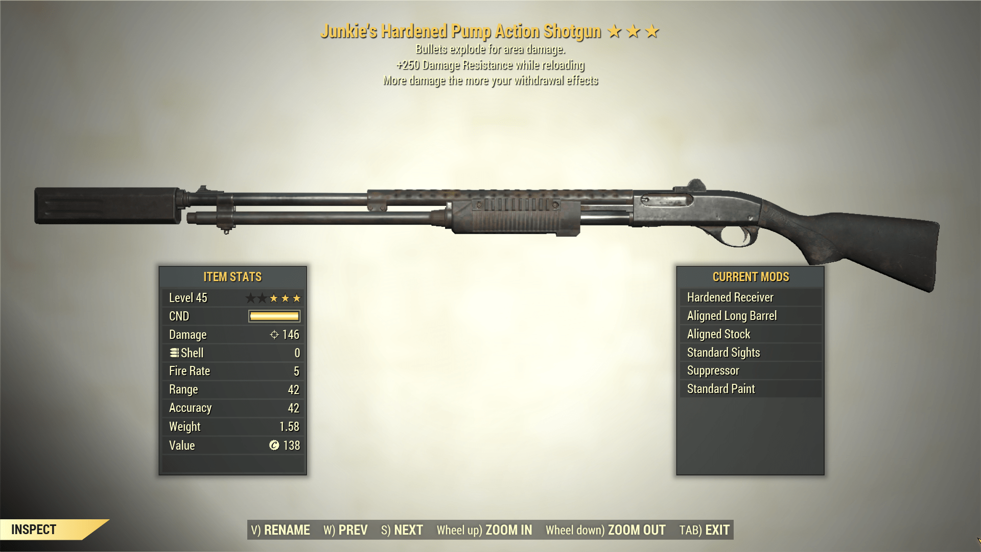 Screenshot of a Fallout 76 item for PC & Steam players, showing the stats.