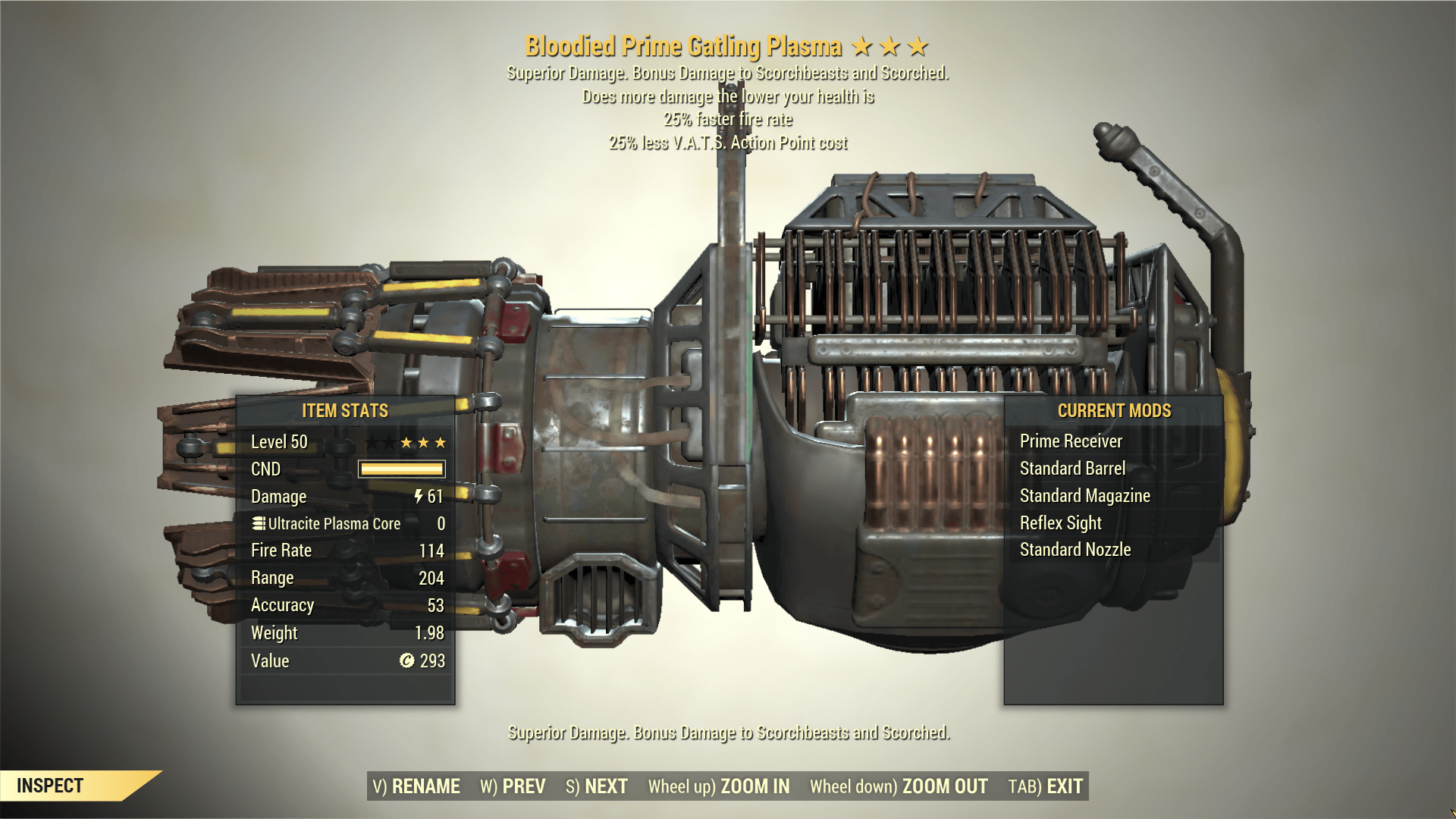 Screenshot of a Fallout 76 item for PC & Steam players, showing the stats.