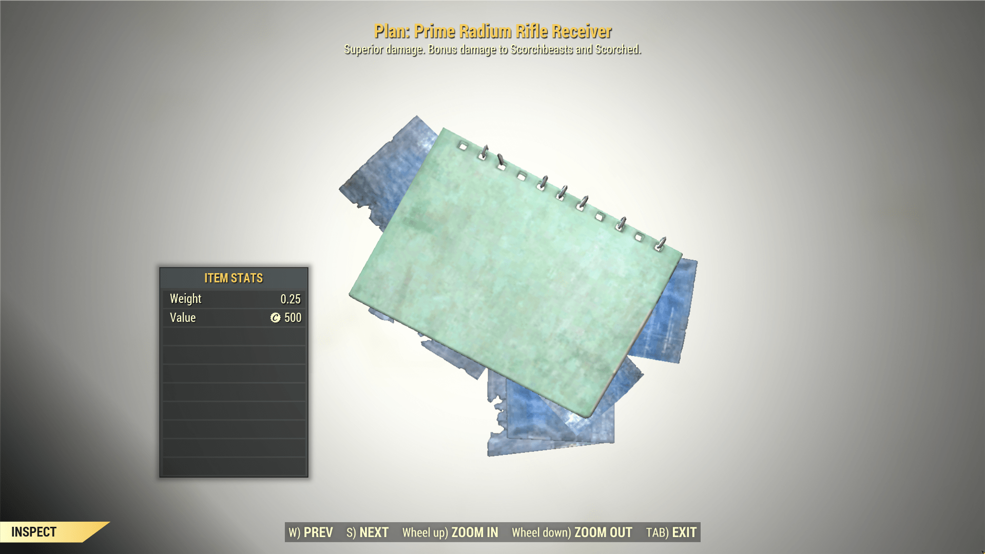 Screenshot of a Fallout 76 item for PC & Steam players, showing the stats.