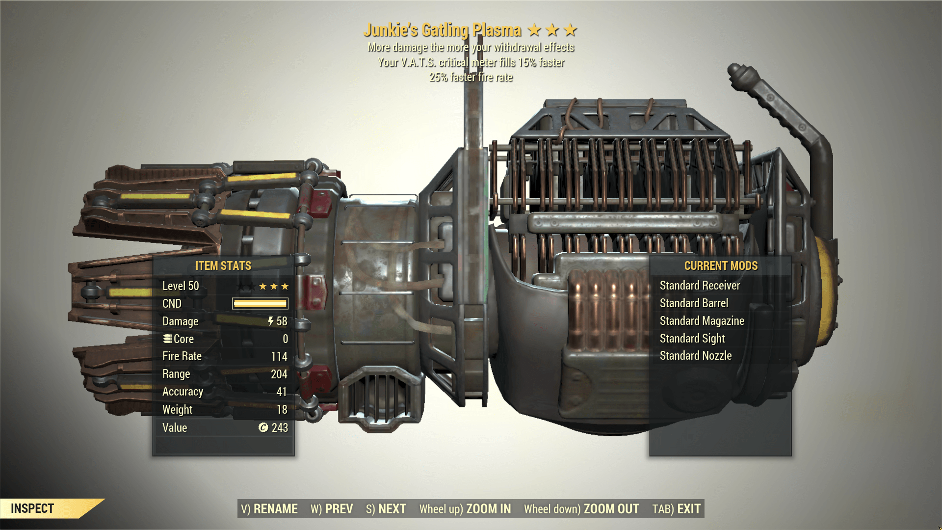 Screenshot of a Fallout 76 item for PC & Steam players, showing the stats.