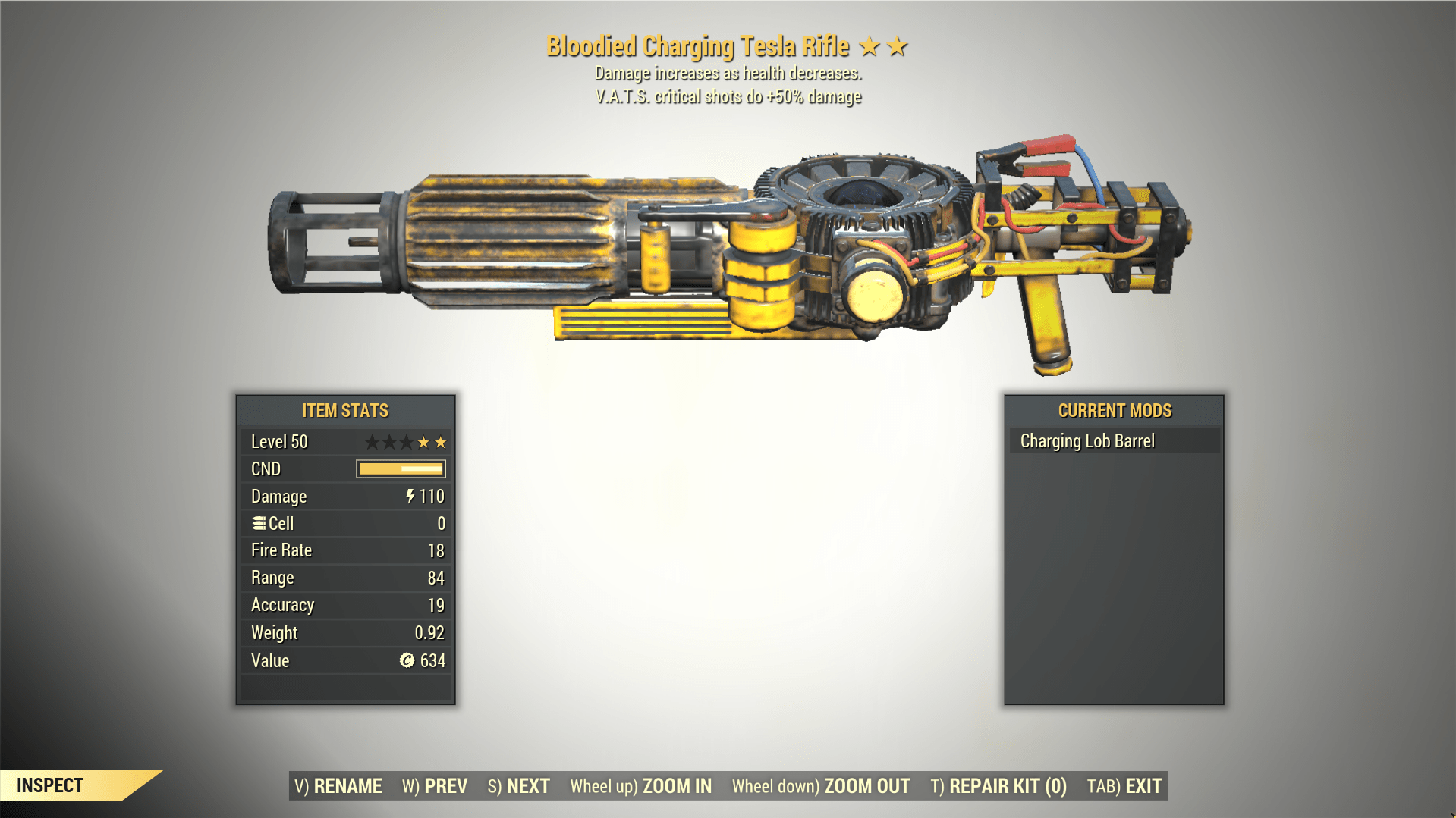 Screenshot of a Fallout 76 item for PC & Steam players, showing the stats.