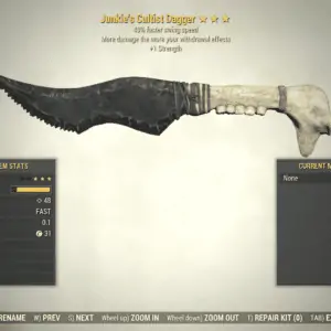 Screenshot of a Fallout 76 item for PC & Steam players, showing the stats.