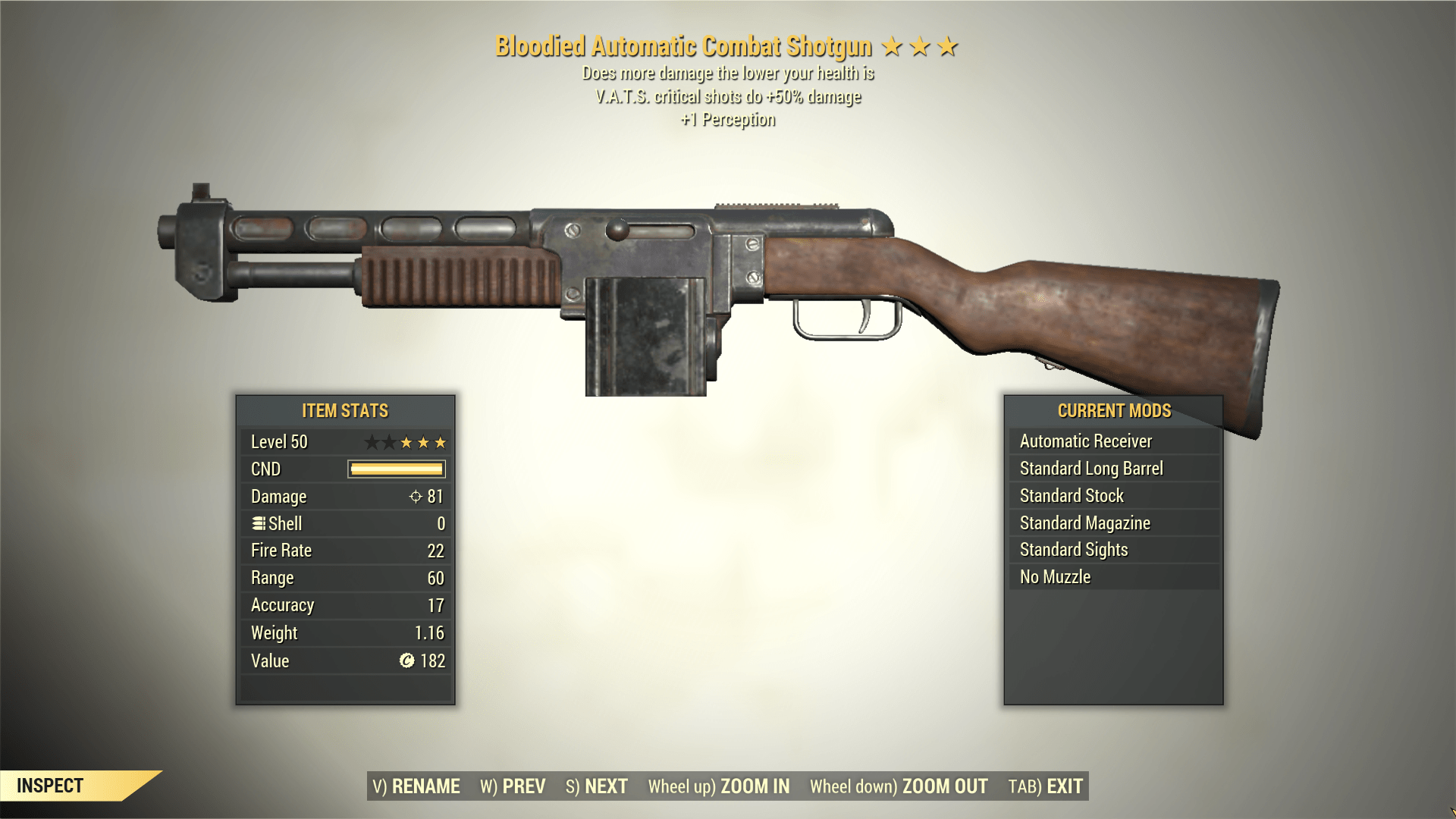 Screenshot of a Fallout 76 item for PC & Steam players, showing the stats.