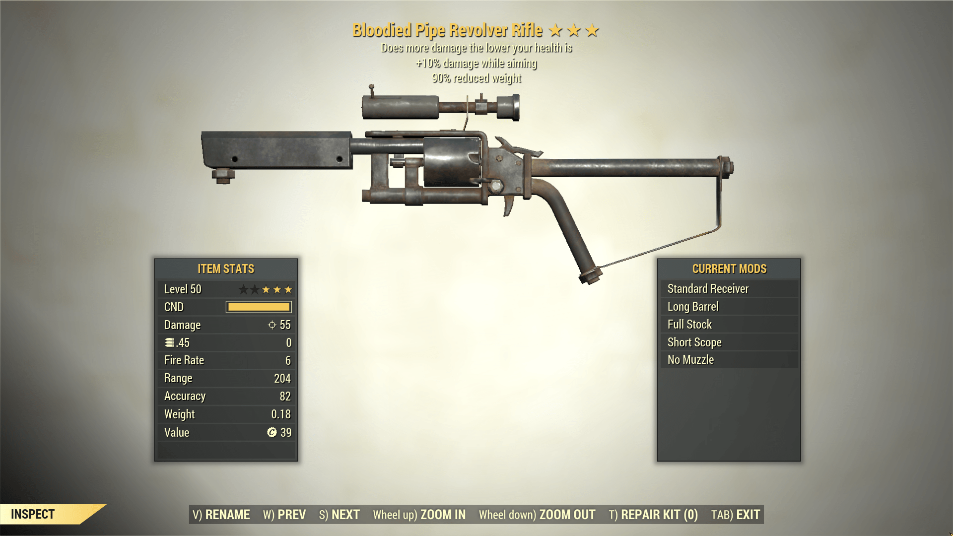Screenshot of a Fallout 76 item for PC & Steam players, showing the stats.