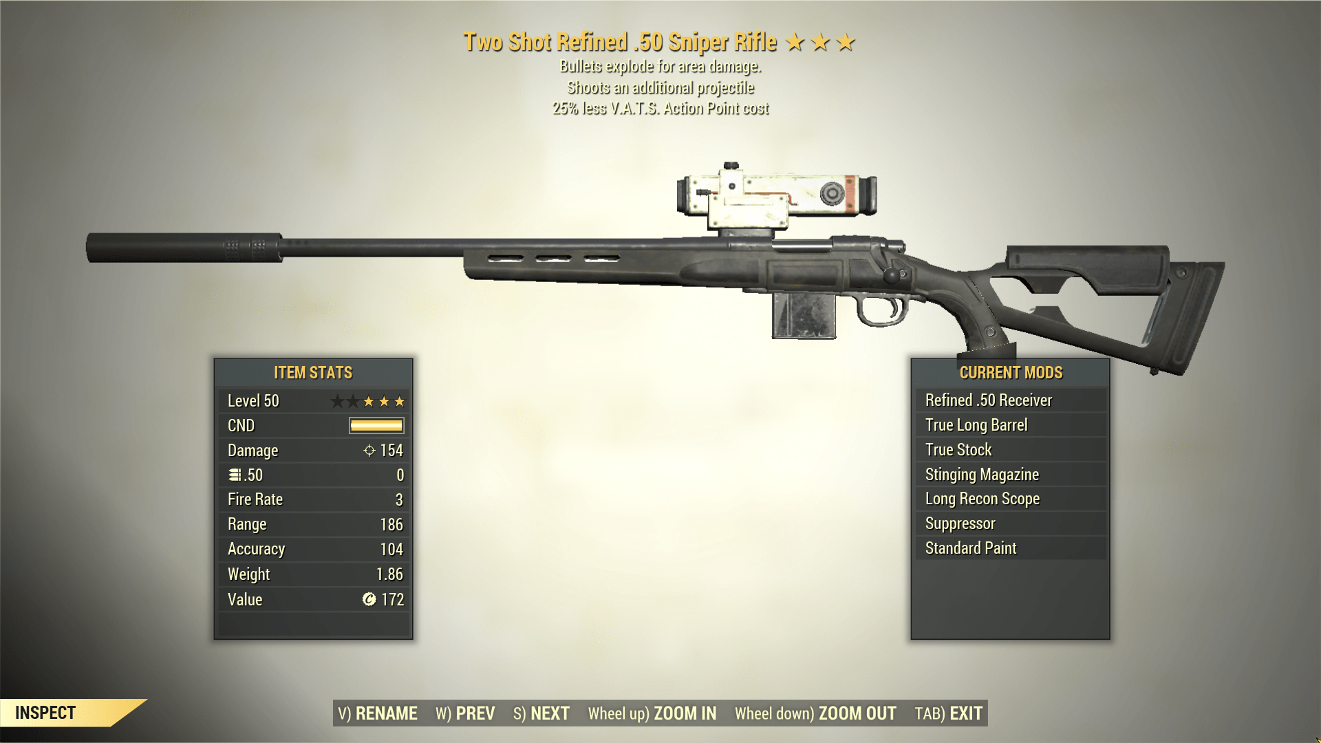 Screenshot of a Fallout 76 item for PC & Steam players, showing the stats.