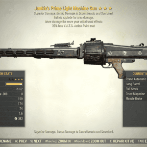 Screenshot of a Fallout 76 item for PC & Steam players, showing the stats.