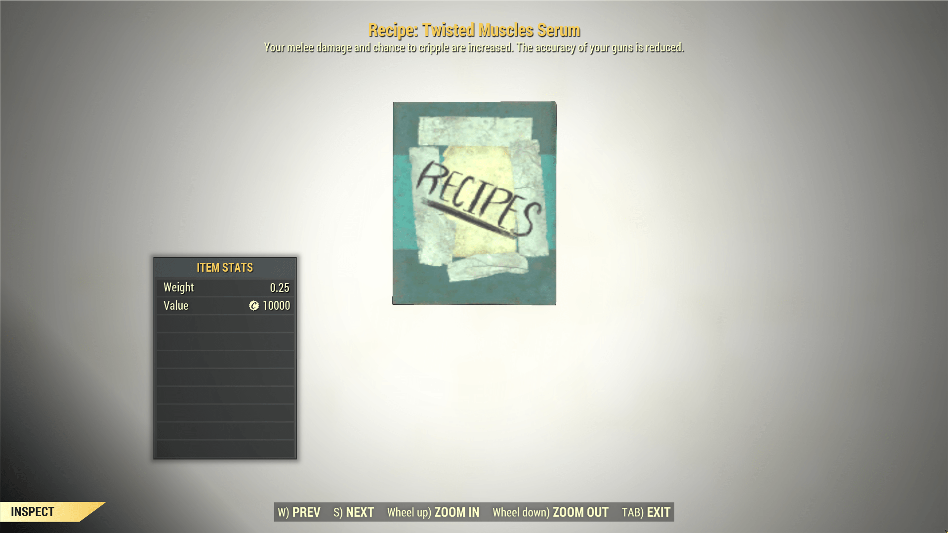 Screenshot of a Fallout 76 item for PC & Steam players, showing the stats.