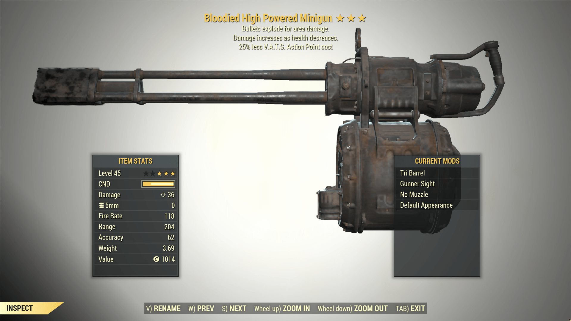 Screenshot of a Fallout 76 item for PC & Steam players, showing the stats.