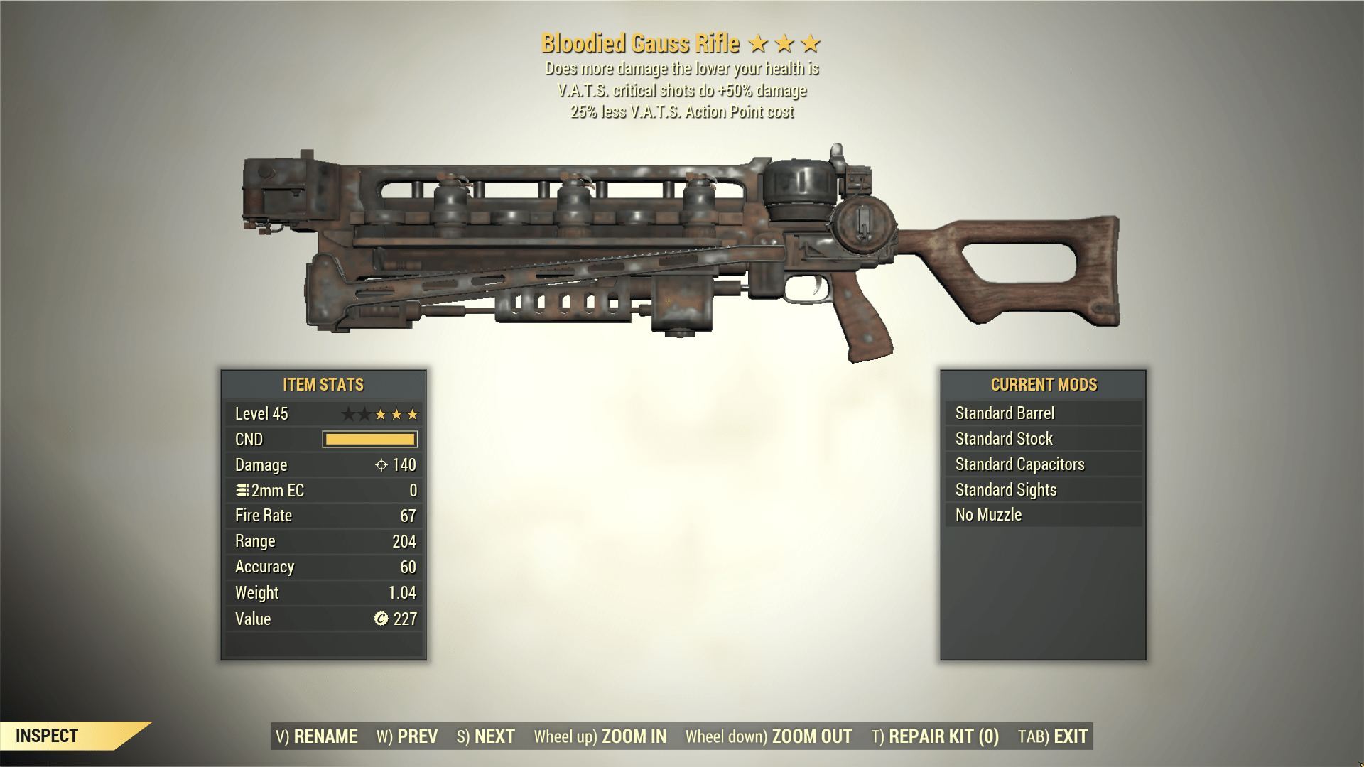 Screenshot of a Fallout 76 item for PC & Steam players, showing the stats.