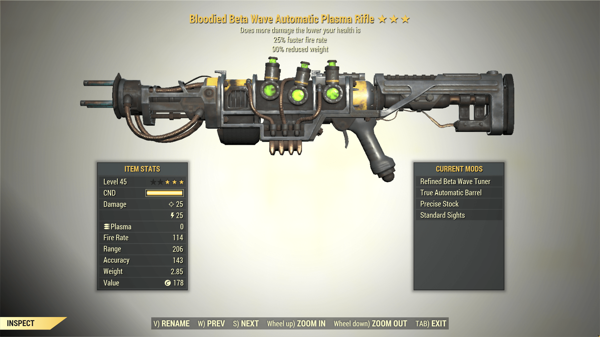 Screenshot of a Fallout 76 item for PC & Steam players, showing the stats.