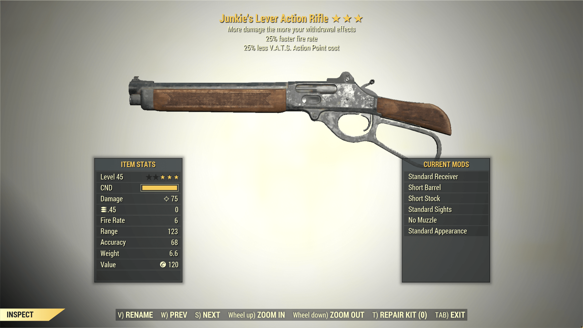 Screenshot of a Fallout 76 item for PC & Steam players, showing the stats.