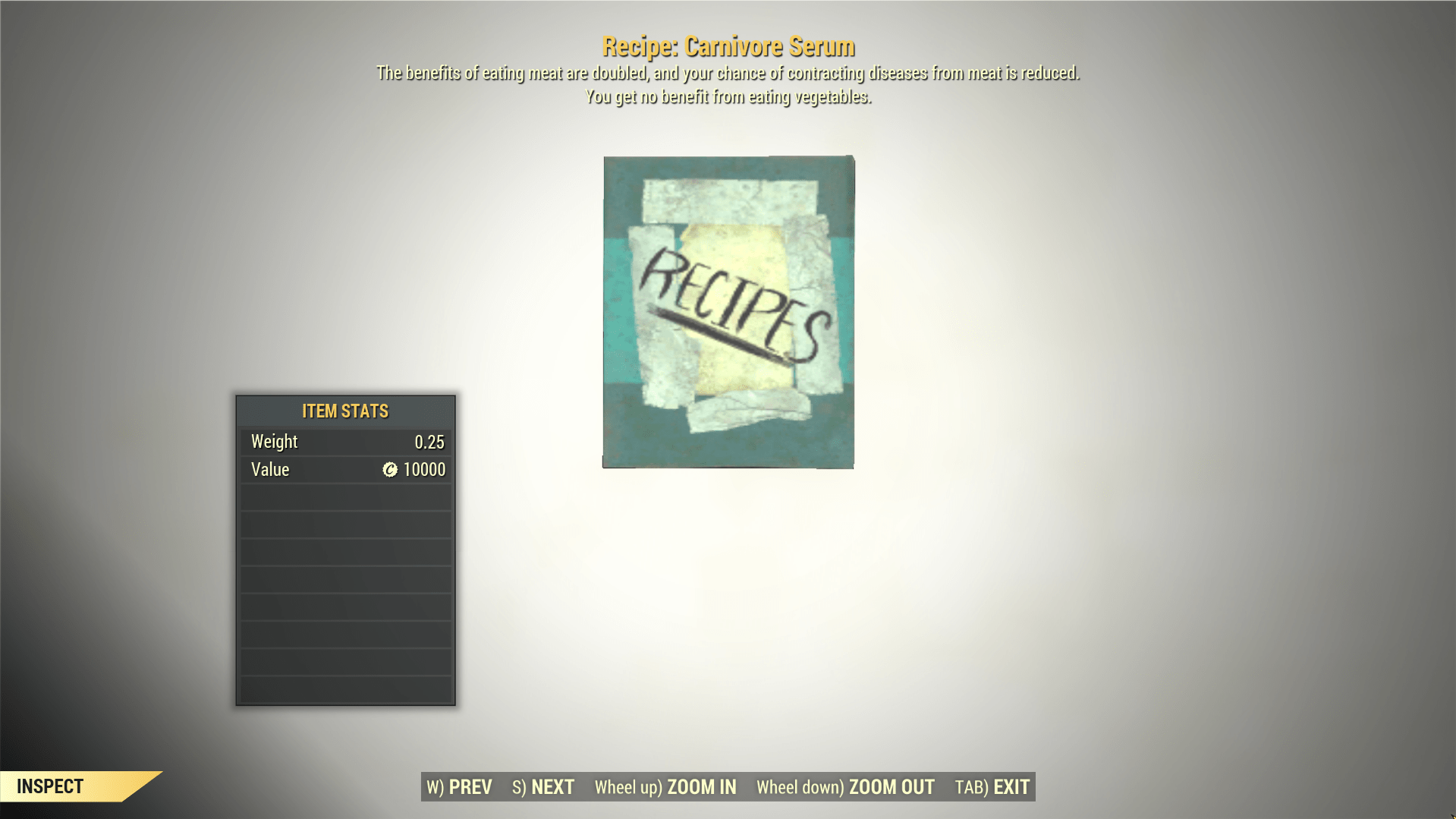 Screenshot of a Fallout 76 item for PC & Steam players, showing the stats.
