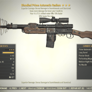Screenshot of a Fallout 76 item for PC & Steam players, showing the stats.