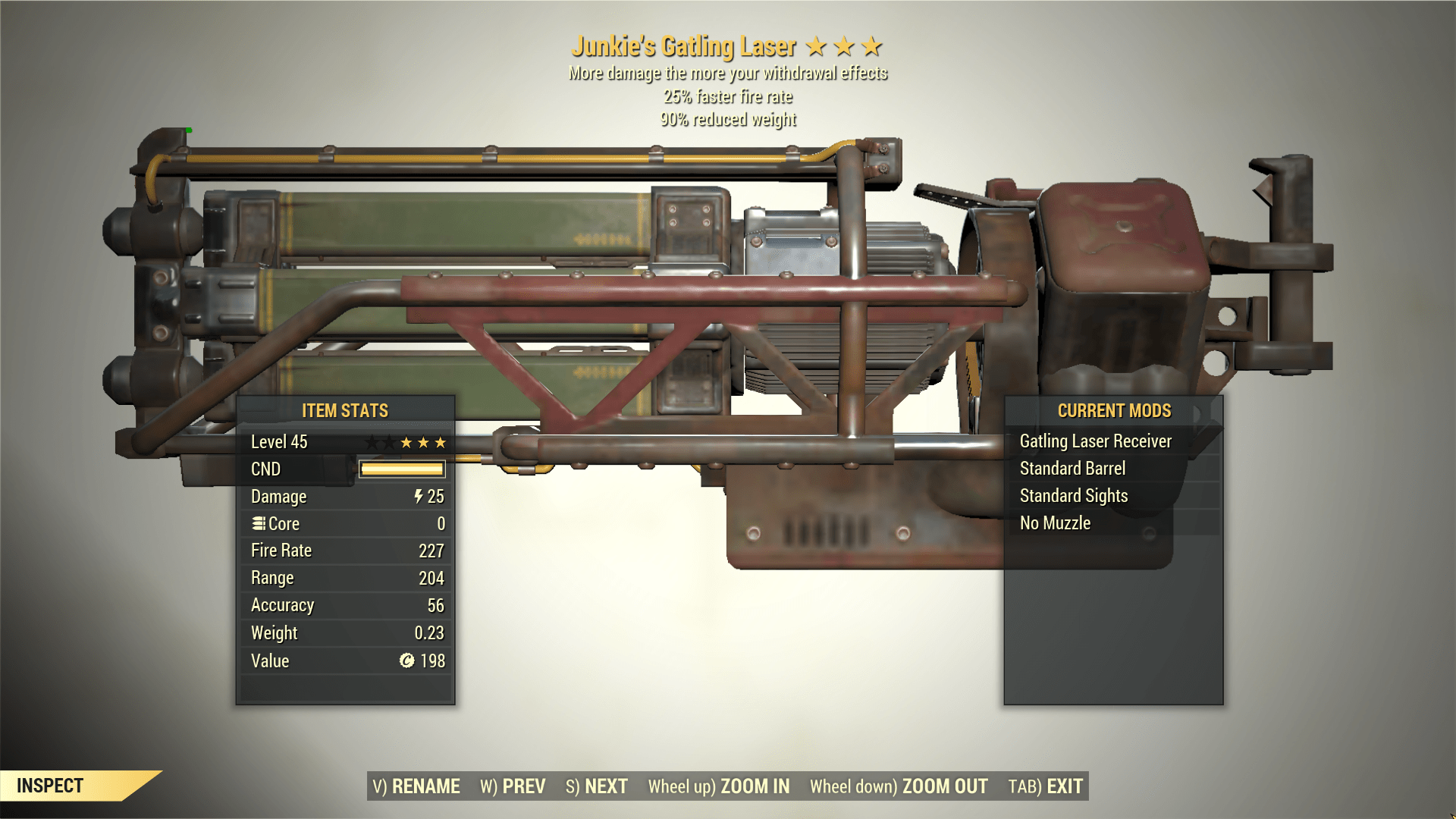Screenshot of a Fallout 76 item for PC & Steam players, showing the stats.