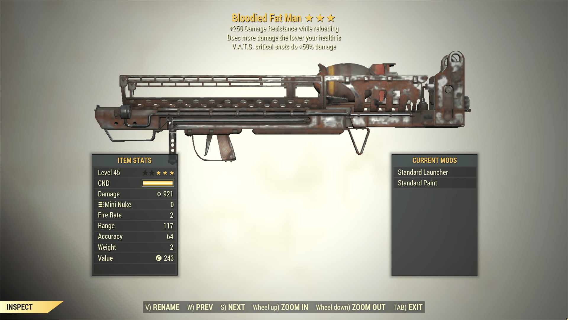 Screenshot of a Fallout 76 item for PC & Steam players, showing the stats.