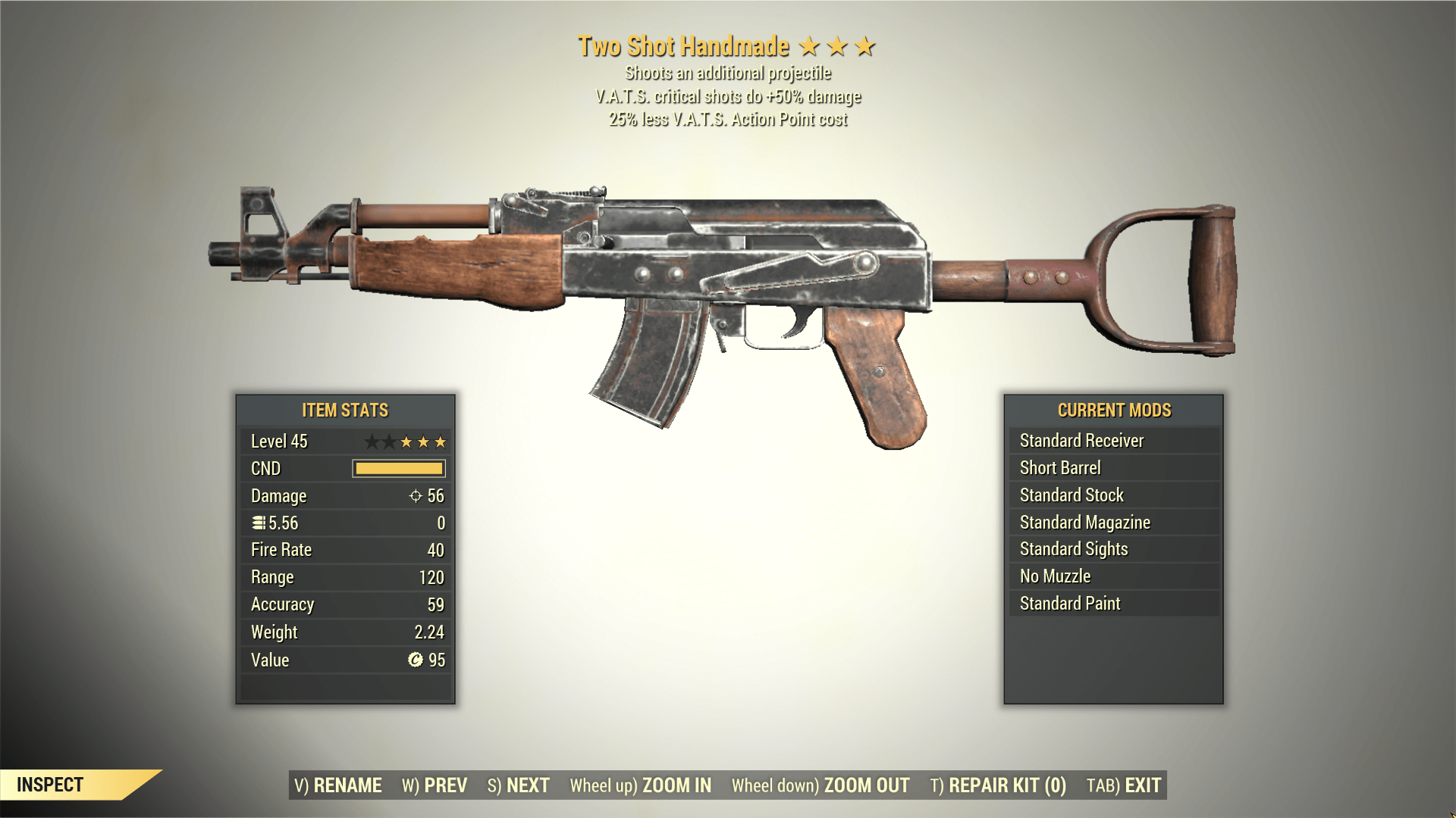Screenshot of a Fallout 76 item for PC & Steam players, showing the stats.