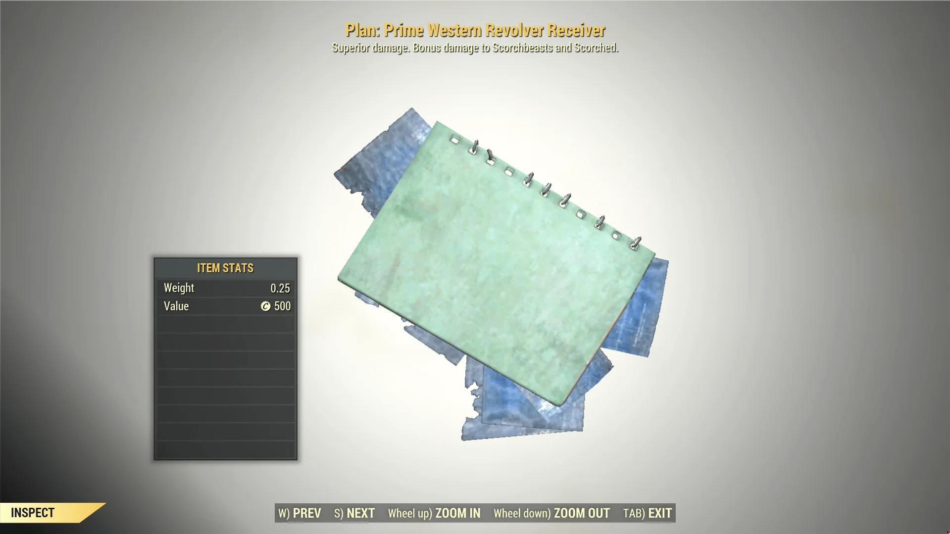 Screenshot of a Fallout 76 item for PC & Steam players, showing the stats.