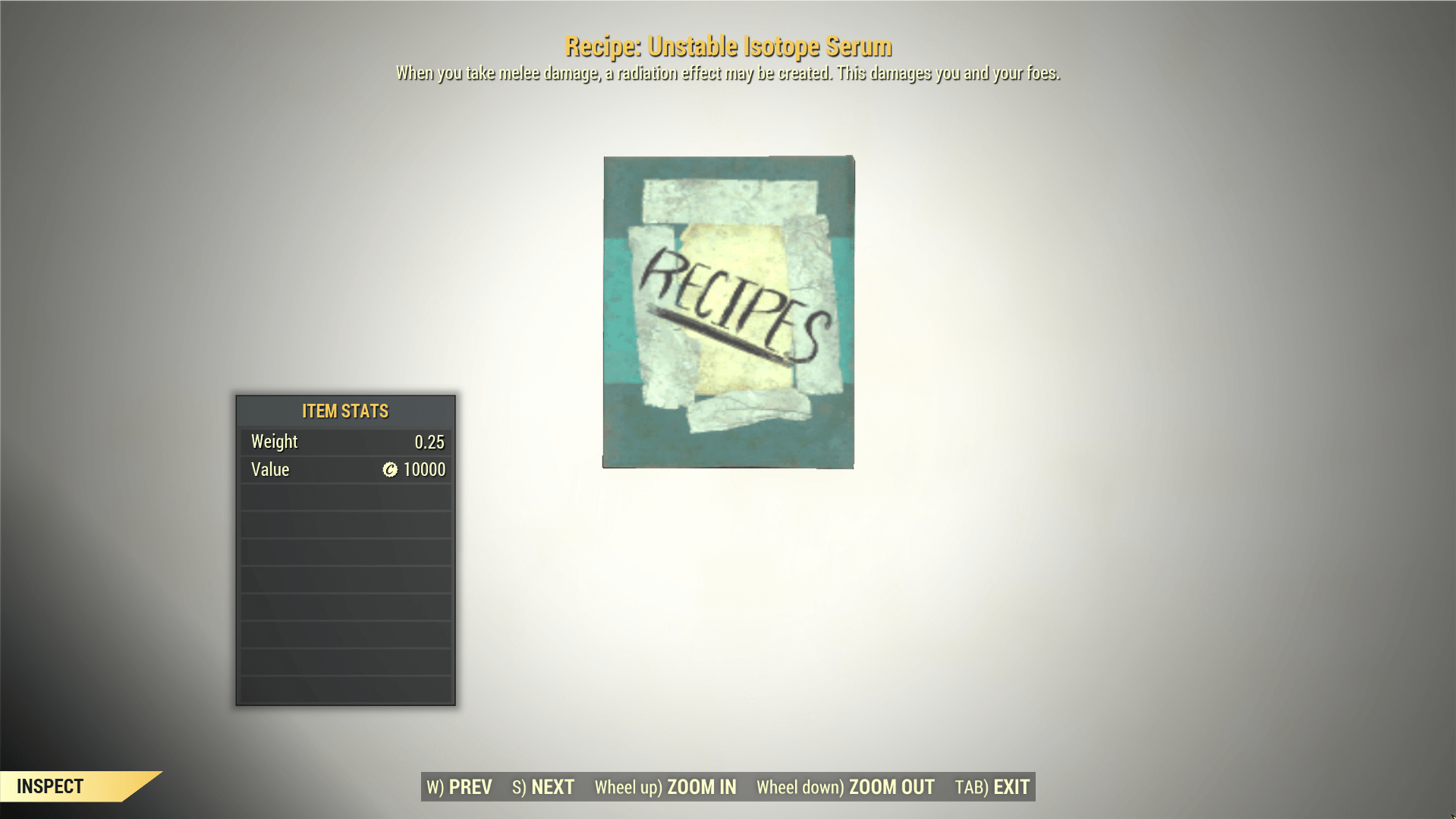 Screenshot of a Fallout 76 item for PC & Steam players, showing the stats.