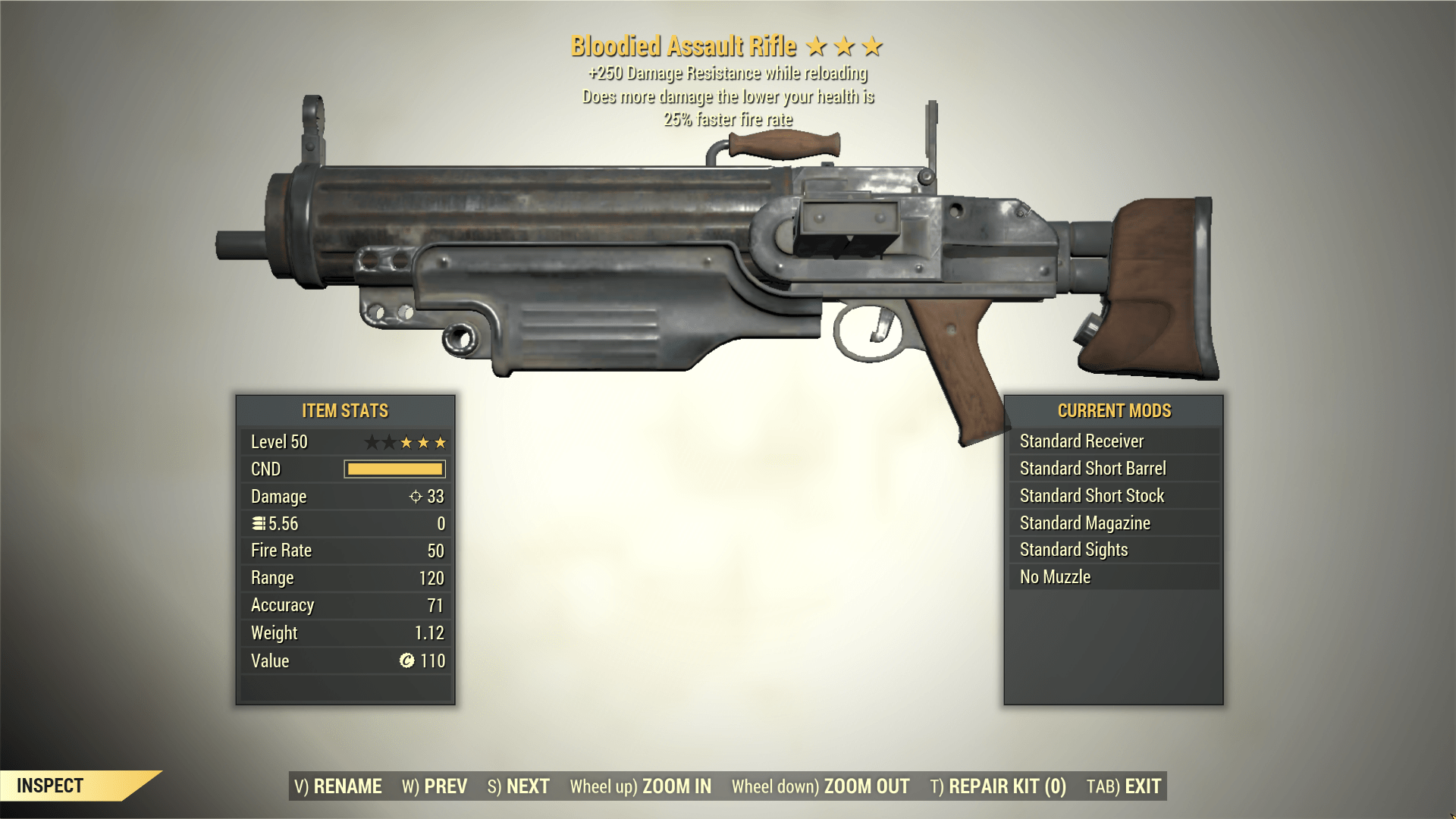 Screenshot of a Fallout 76 item for PC & Steam players, showing the stats.