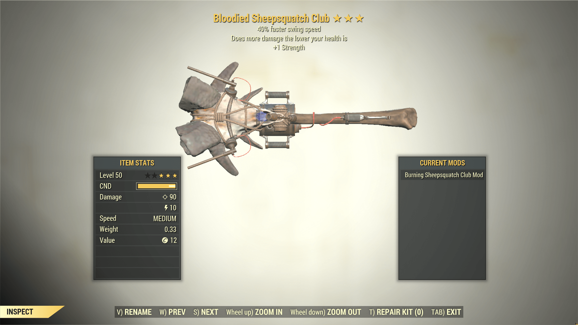 Screenshot of a Fallout 76 item for PC & Steam players, showing the stats.