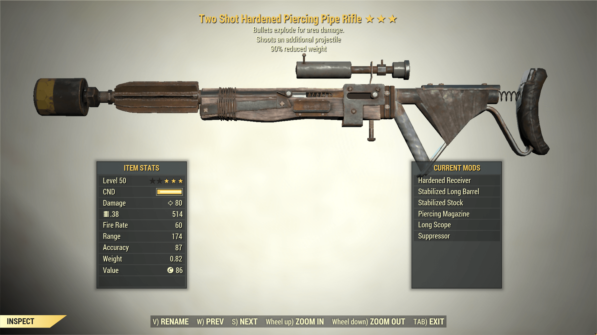 Screenshot of a Fallout 76 item for PC & Steam players, showing the stats.