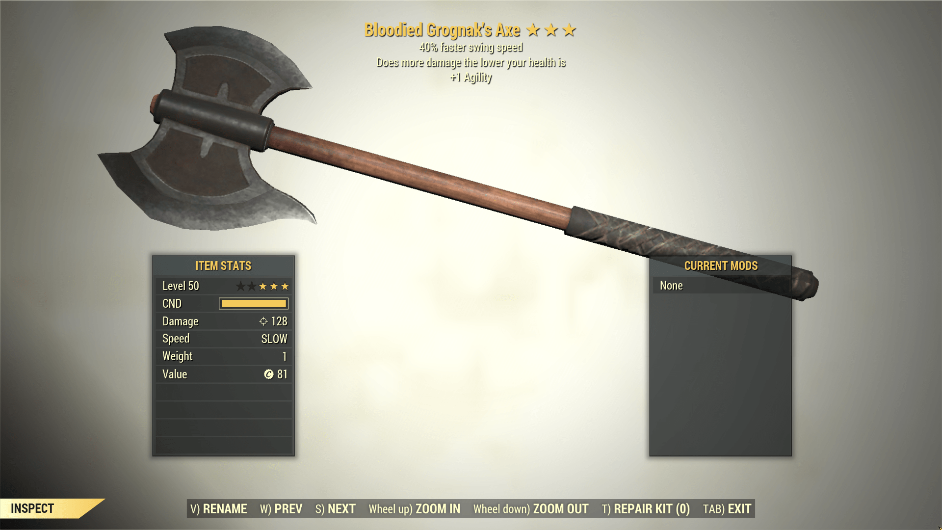 Screenshot of a Fallout 76 item for PC & Steam players, showing the stats.