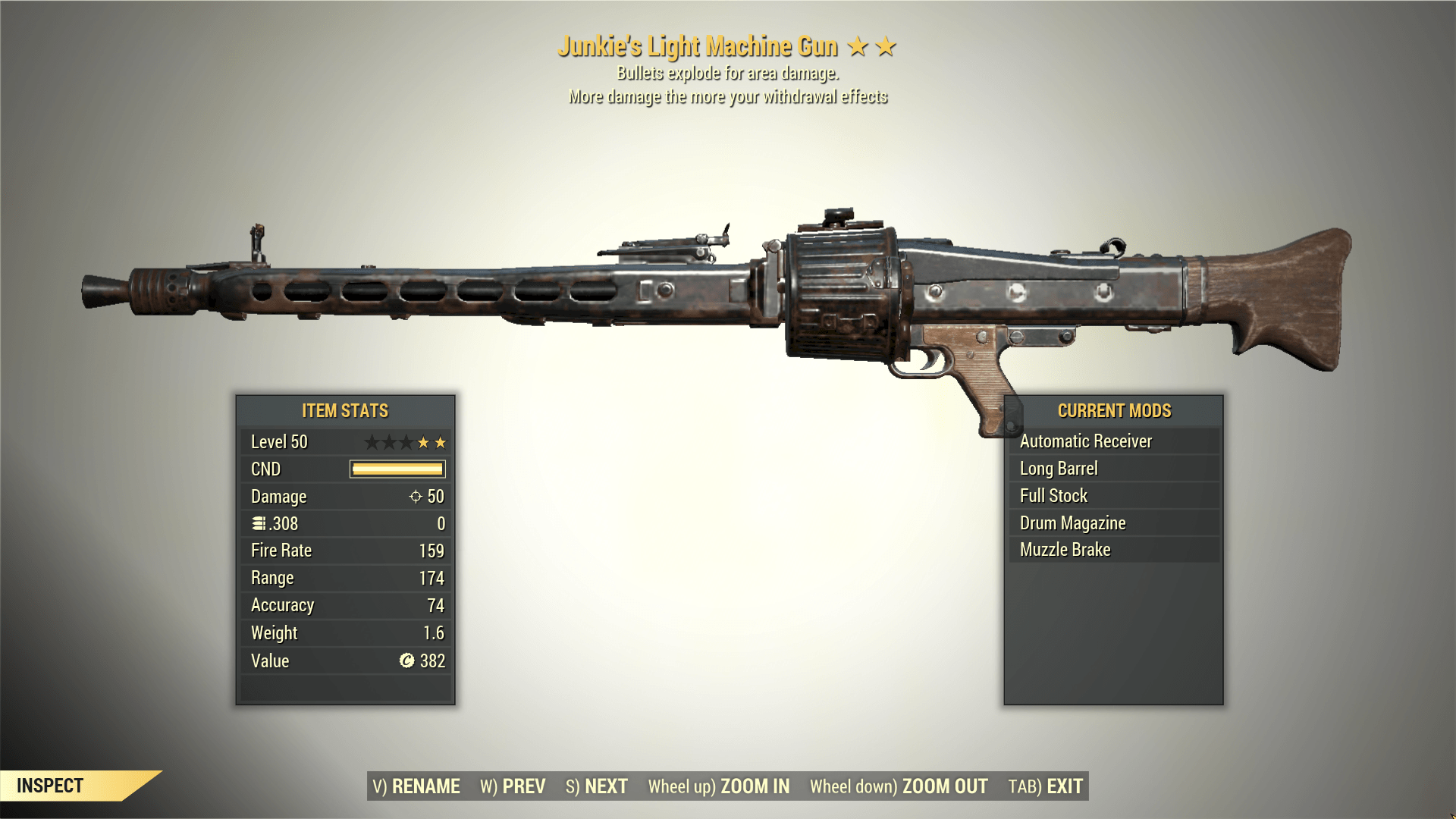 Screenshot of a Fallout 76 item for PC & Steam players, showing the stats.