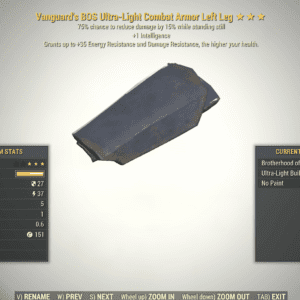 Screenshot of a Fallout 76 item for PC & Steam players, showing the stats.