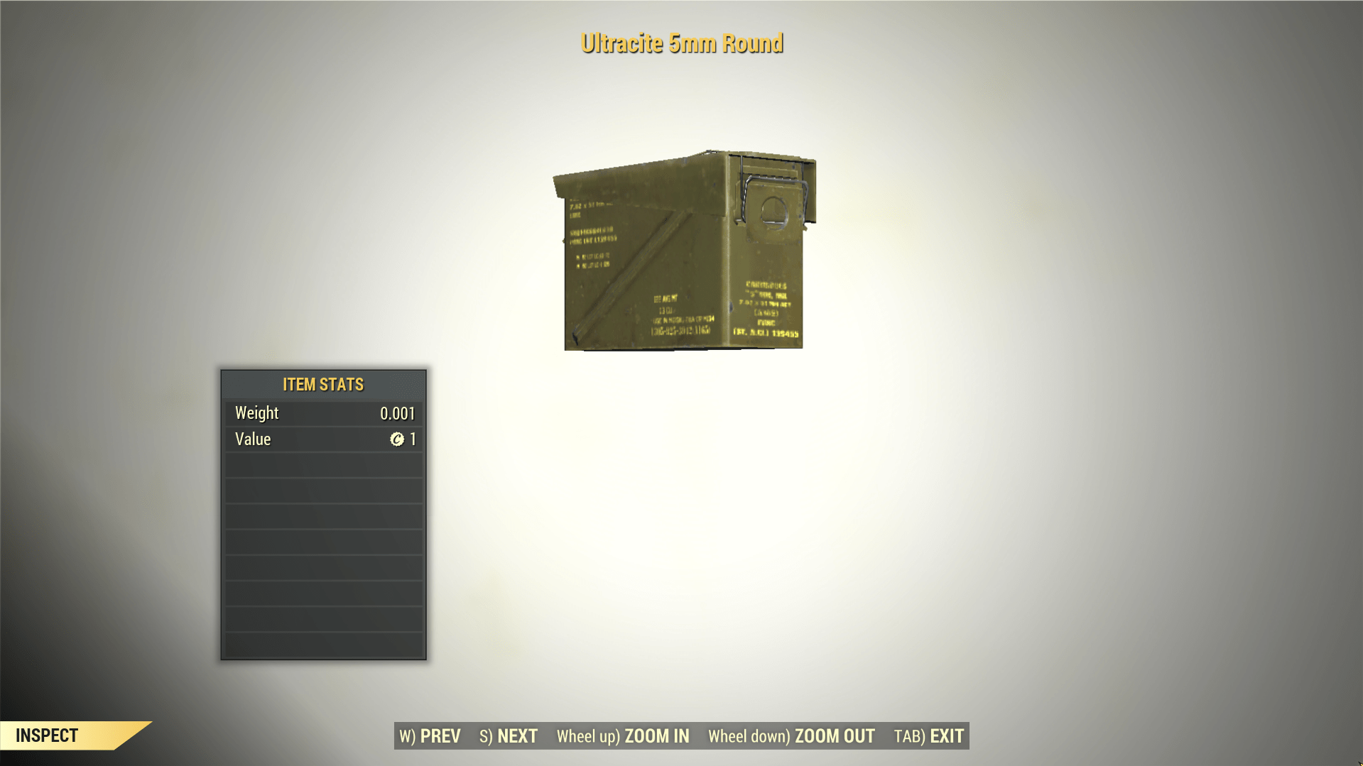 Screenshot of a Fallout 76 item for PC & Steam players, showing the stats.