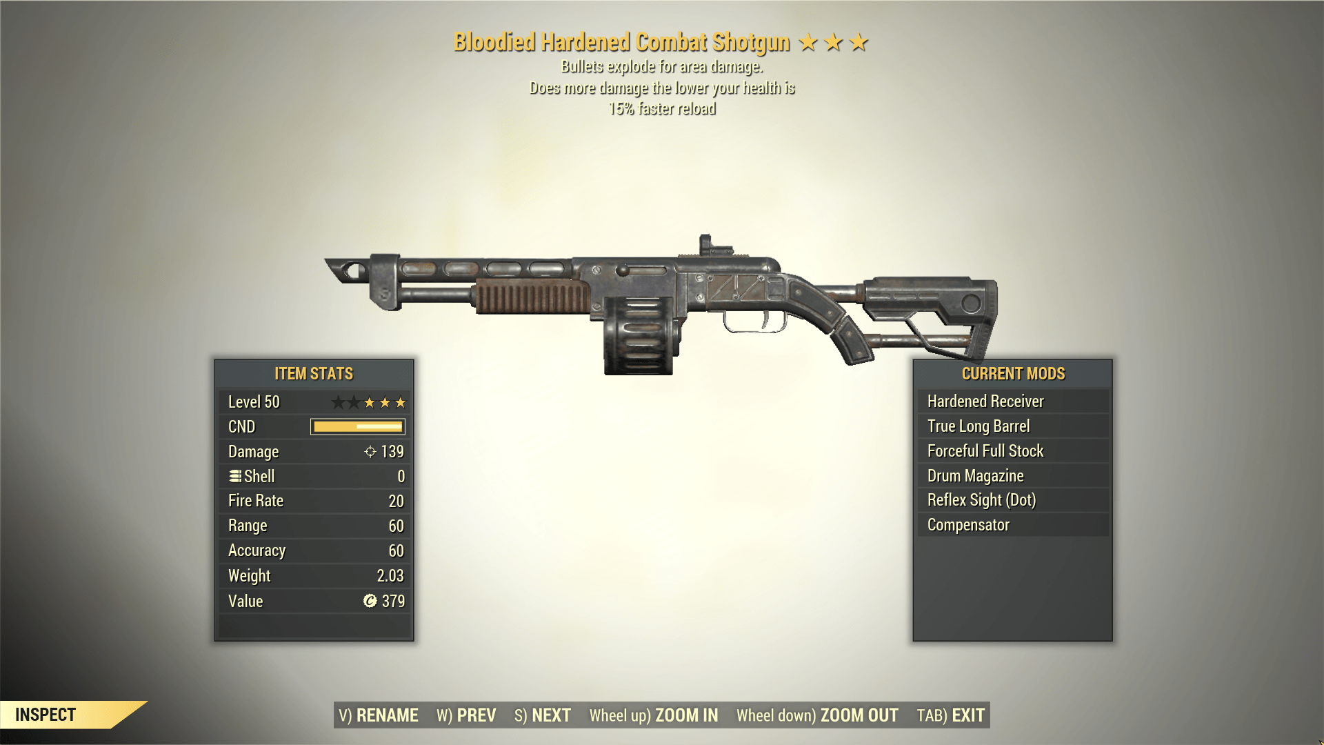 Screenshot of a Fallout 76 item for PC & Steam players, showing the stats.