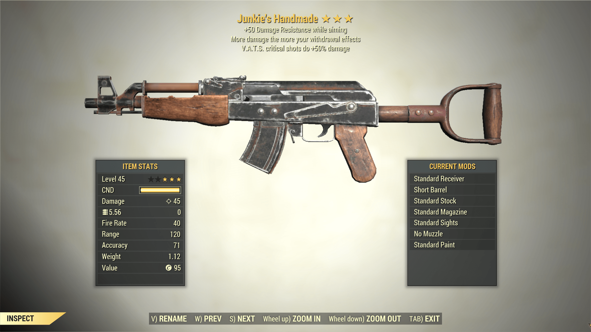 Screenshot of a Fallout 76 item for PC & Steam players, showing the stats.