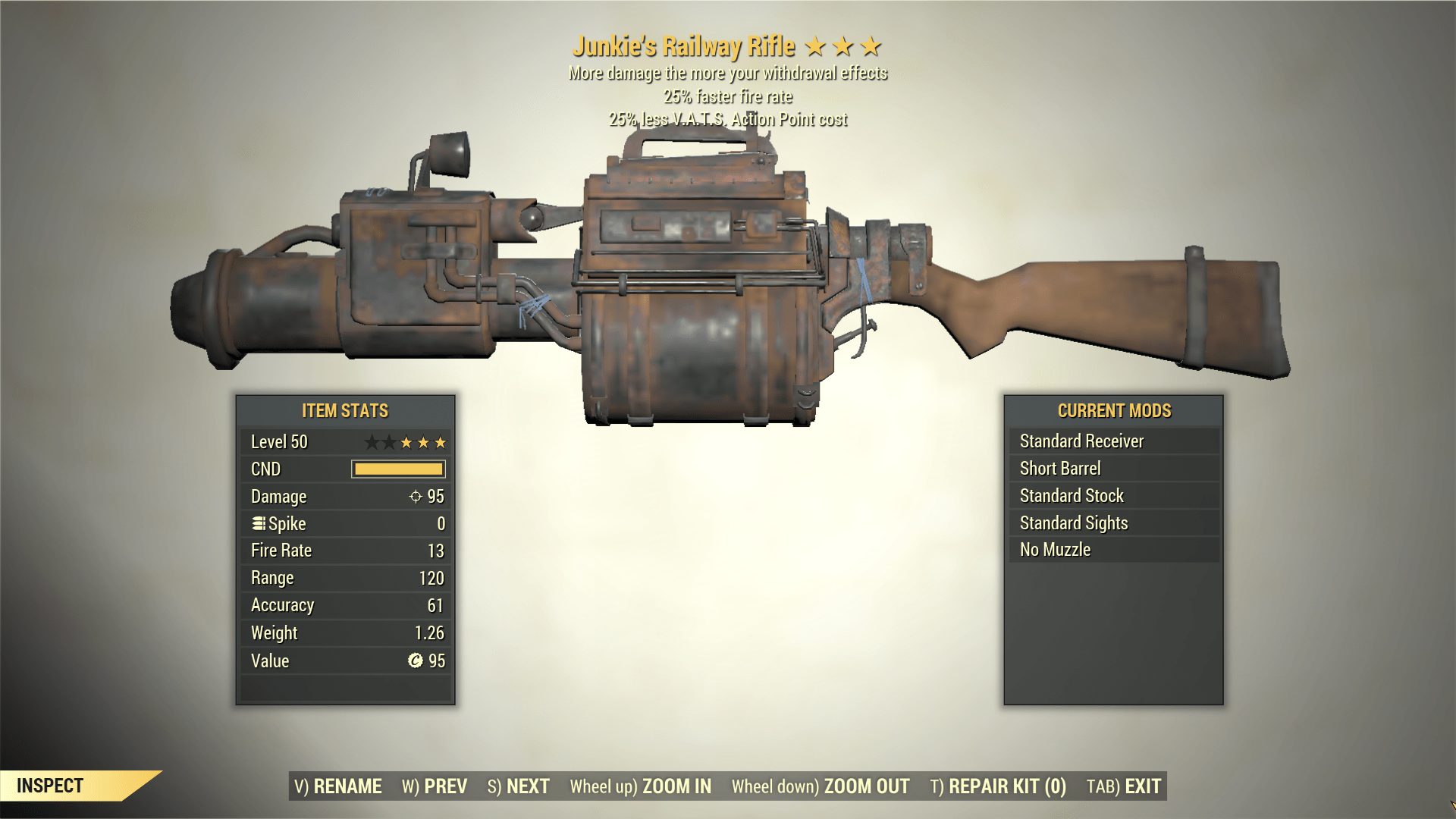 Screenshot of a Fallout 76 item for PC & Steam players, showing the stats.