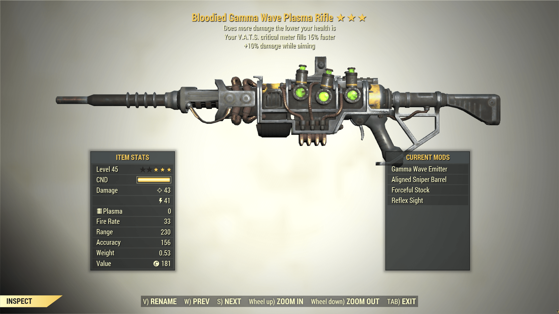 Screenshot of a Fallout 76 item for PC & Steam players, showing the stats.