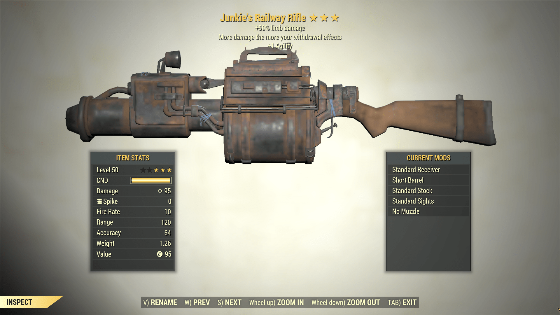 Screenshot of a Fallout 76 item for PC & Steam players, showing the stats.