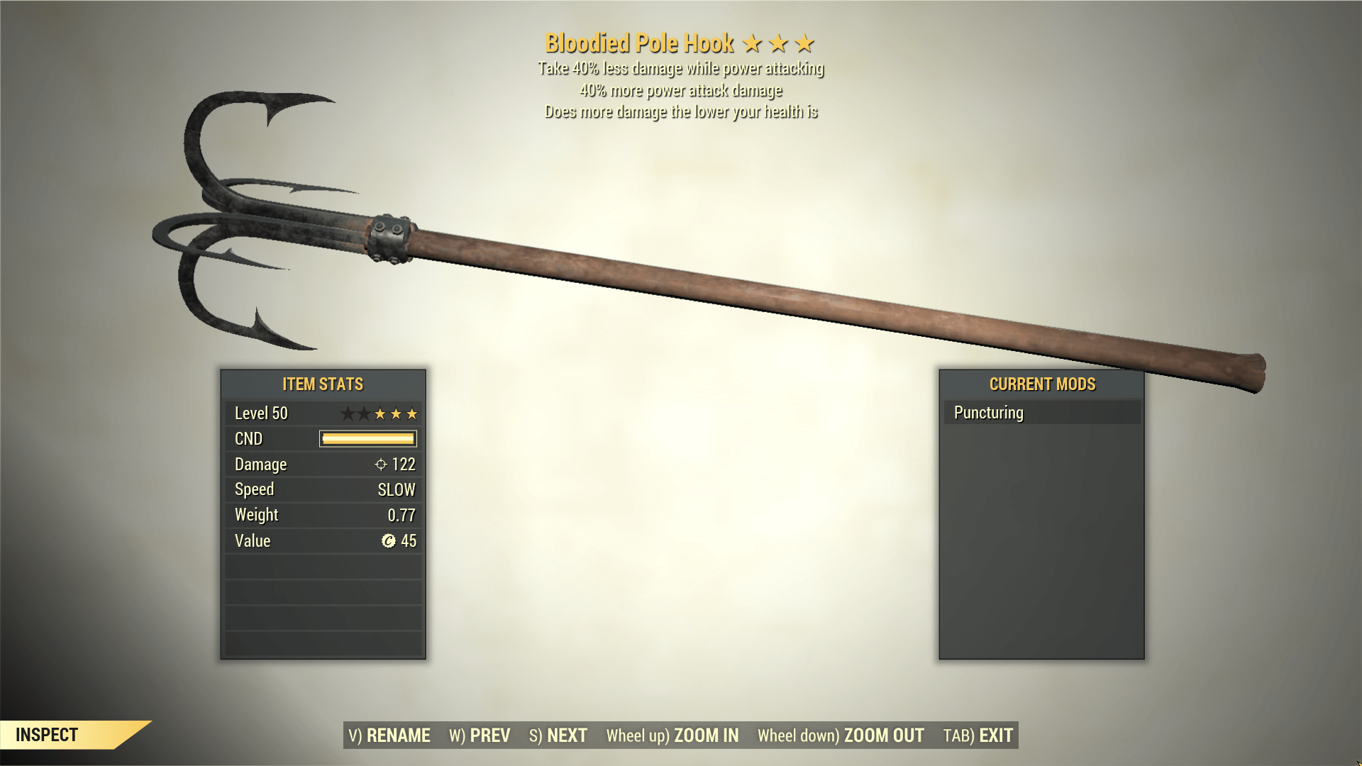 Screenshot of a Fallout 76 item for PC & Steam players, showing the stats.
