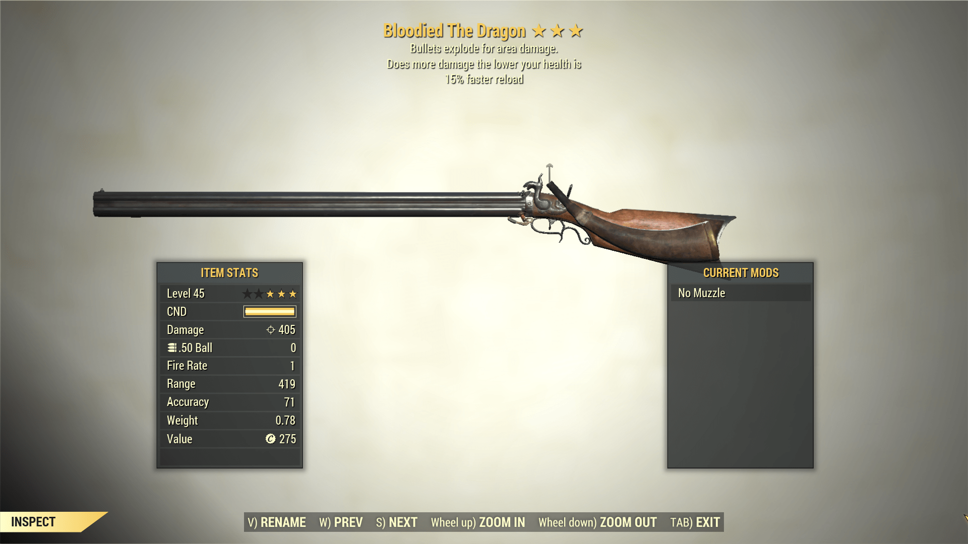 Screenshot of a Fallout 76 item for PC & Steam players, showing the stats.