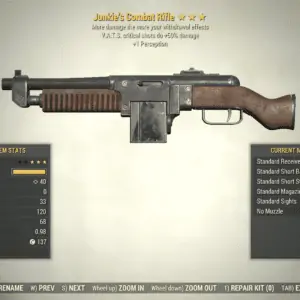 Screenshot of a Fallout 76 item for PC & Steam players, showing the stats.