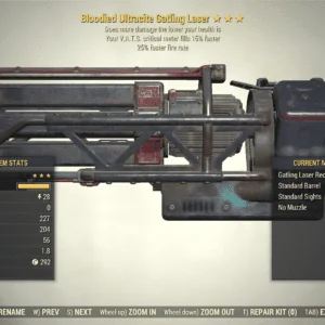 Screenshot of a Fallout 76 item for PC & Steam players, showing the stats.
