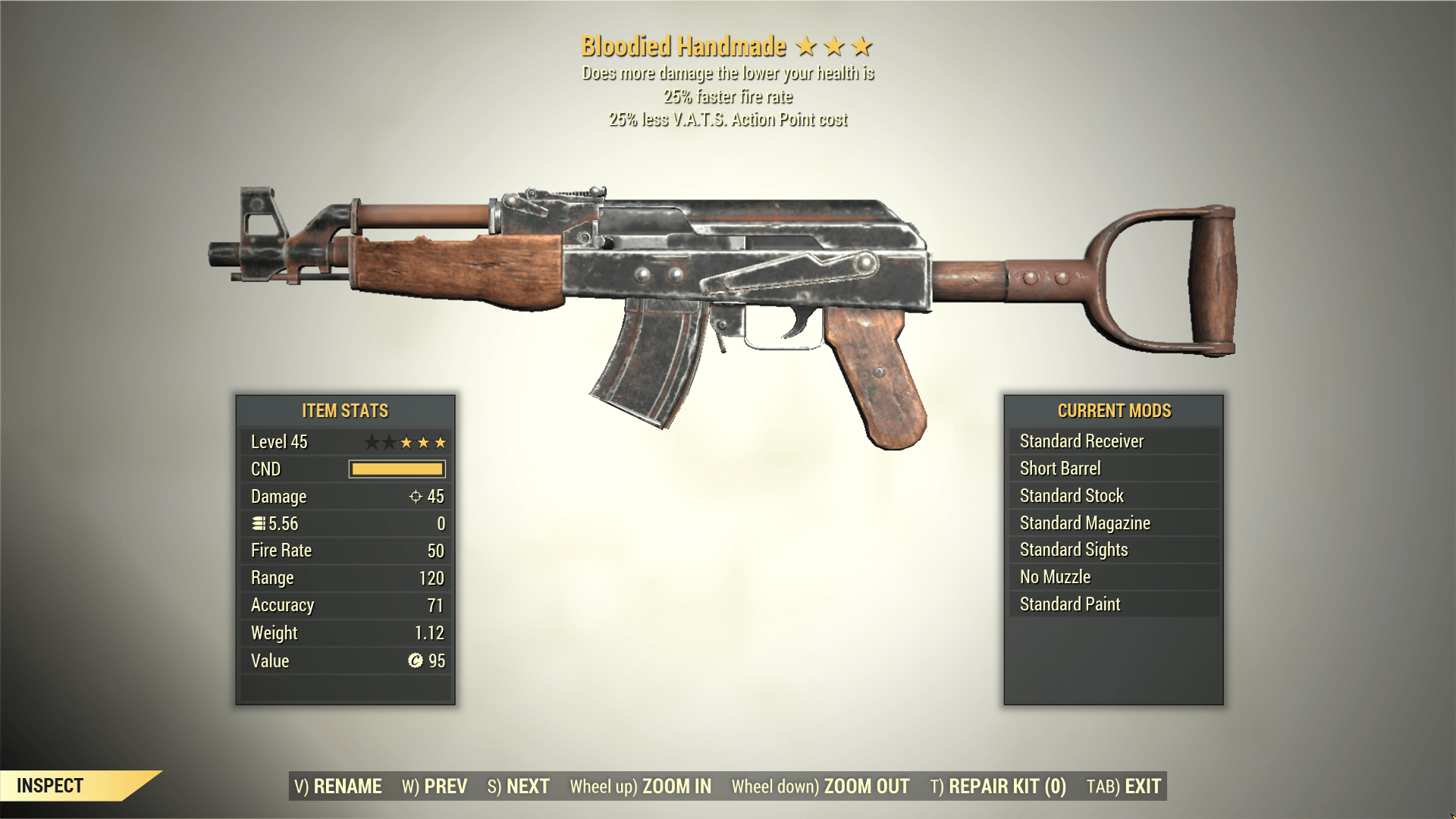 Screenshot of a Fallout 76 item for PC & Steam players, showing the stats.