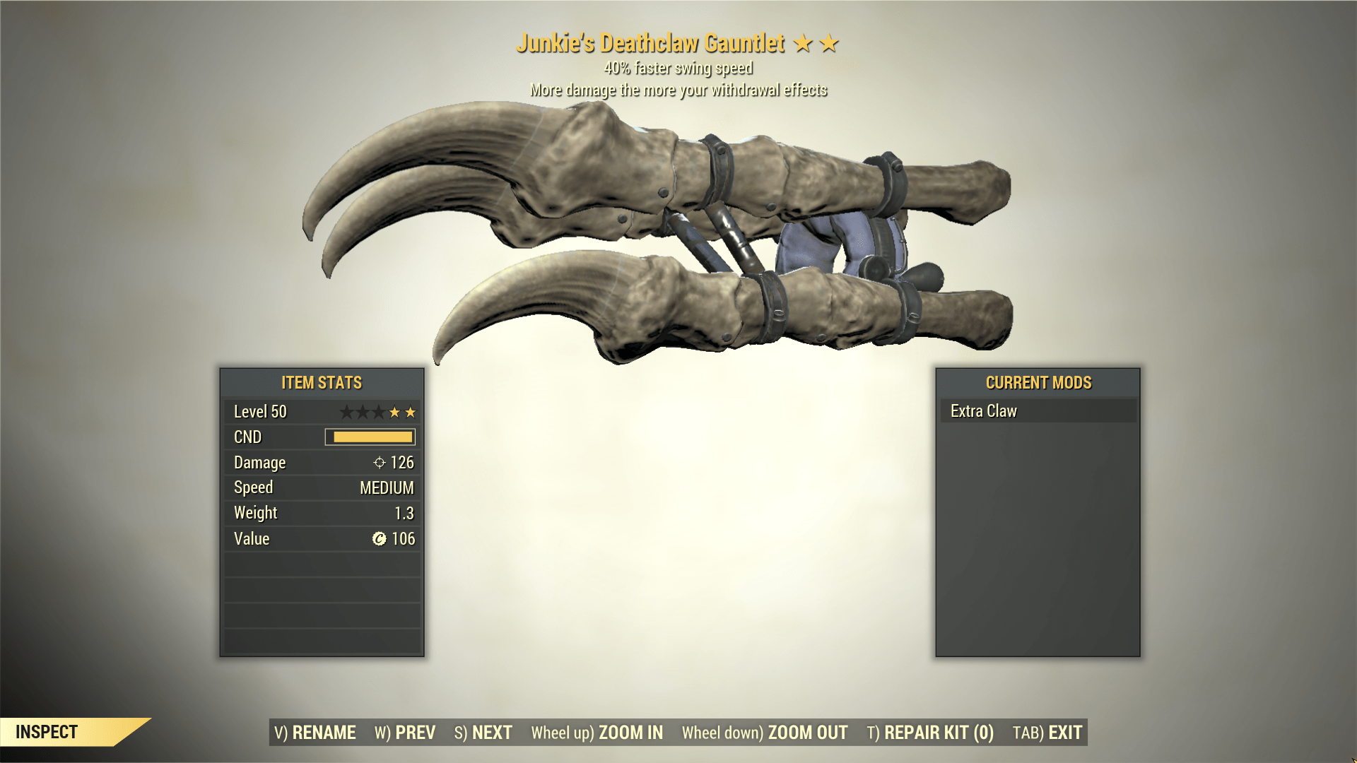 Screenshot of a Fallout 76 item for PC & Steam players, showing the stats.