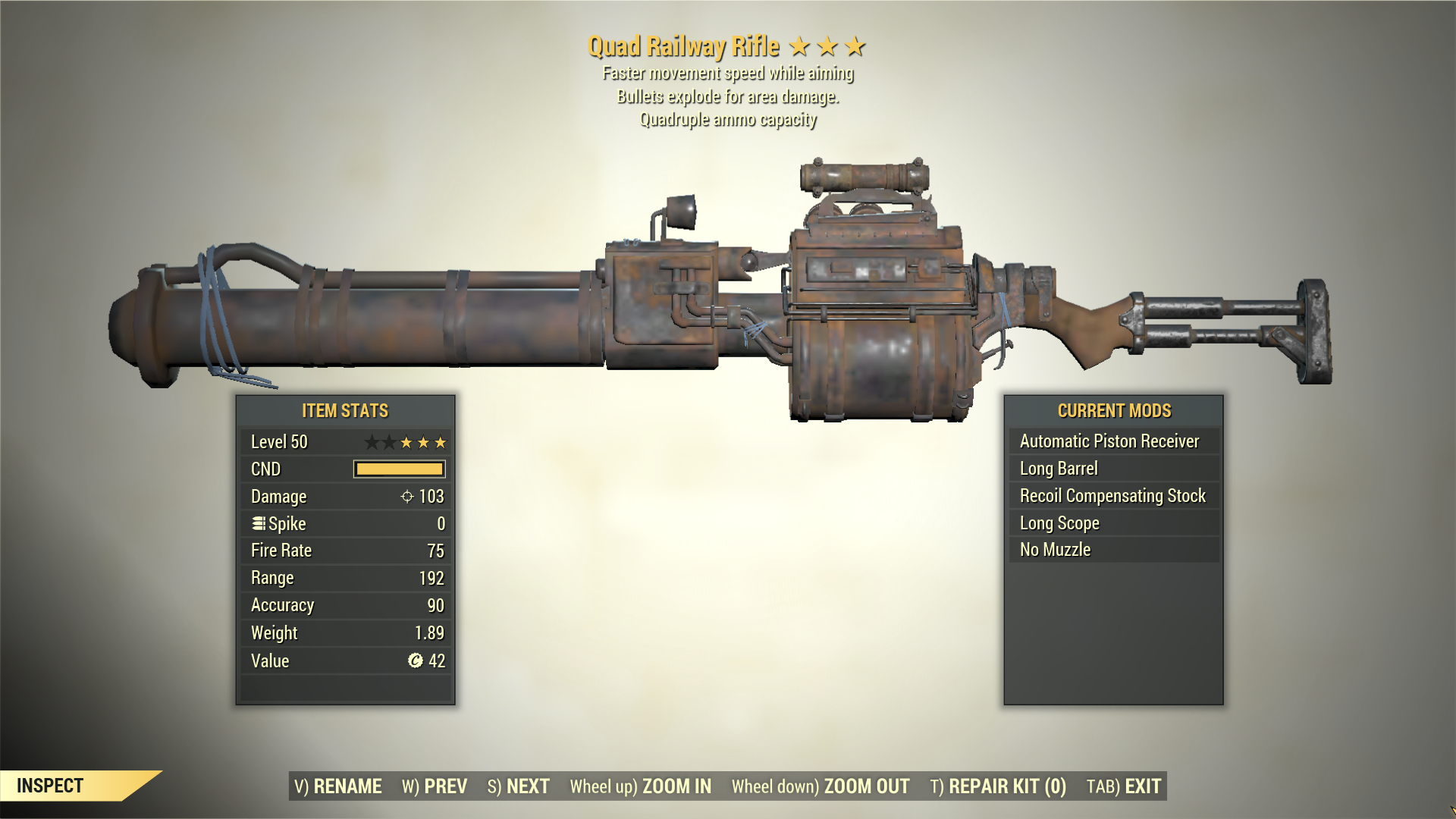 Screenshot of a Fallout 76 item for PC & Steam players, showing the stats.