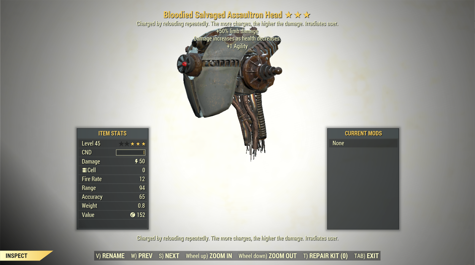 Screenshot of a Fallout 76 item for PC & Steam players, showing the stats.