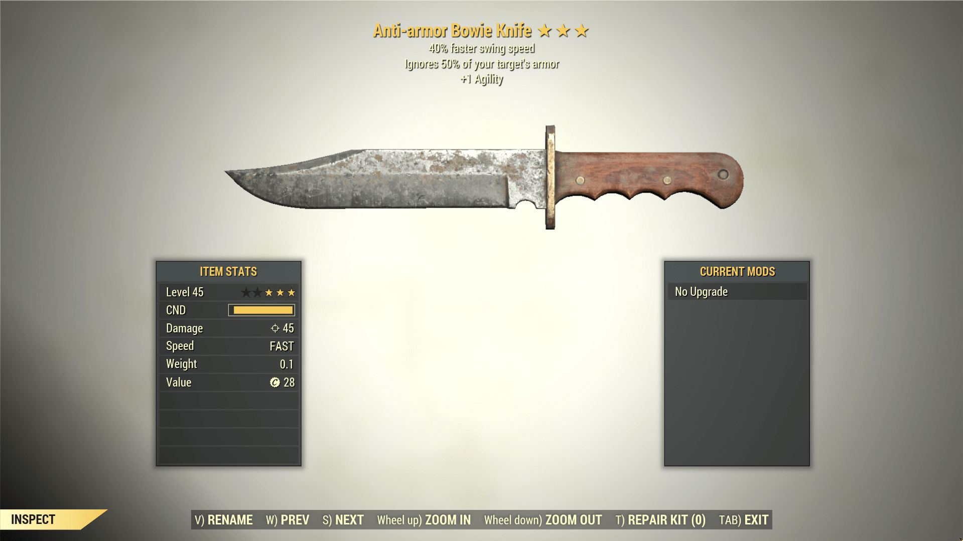 Screenshot of a Fallout 76 item for PC & Steam players, showing the stats.
