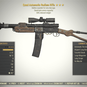 Screenshot of a Fallout 76 item for PC & Steam players, showing the stats.
