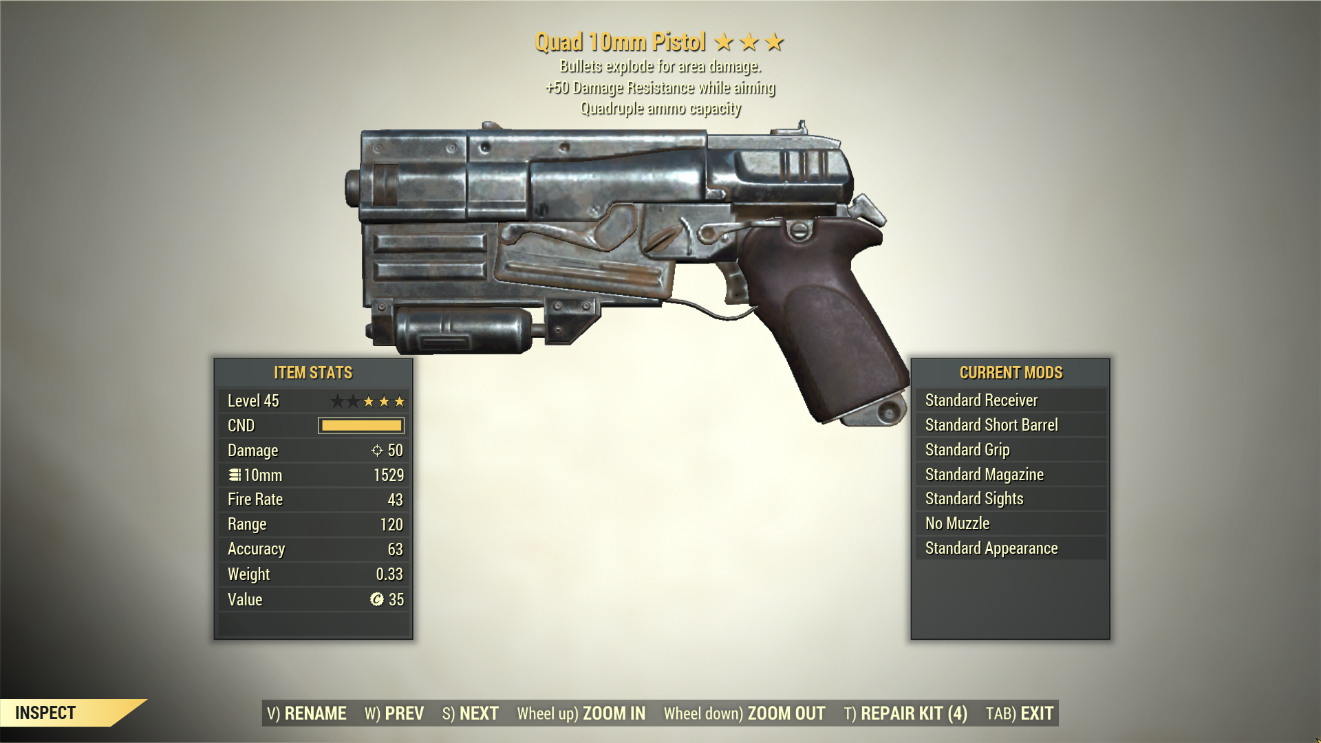 Screenshot of a Fallout 76 item for PC & Steam players, showing the stats.