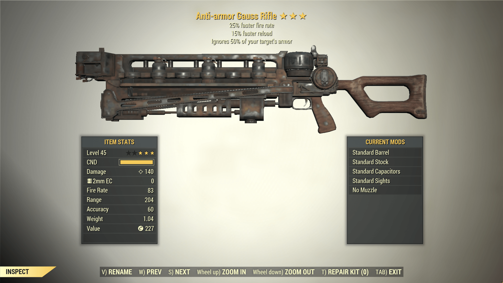 Screenshot of a Fallout 76 item for PC & Steam players, showing the stats.