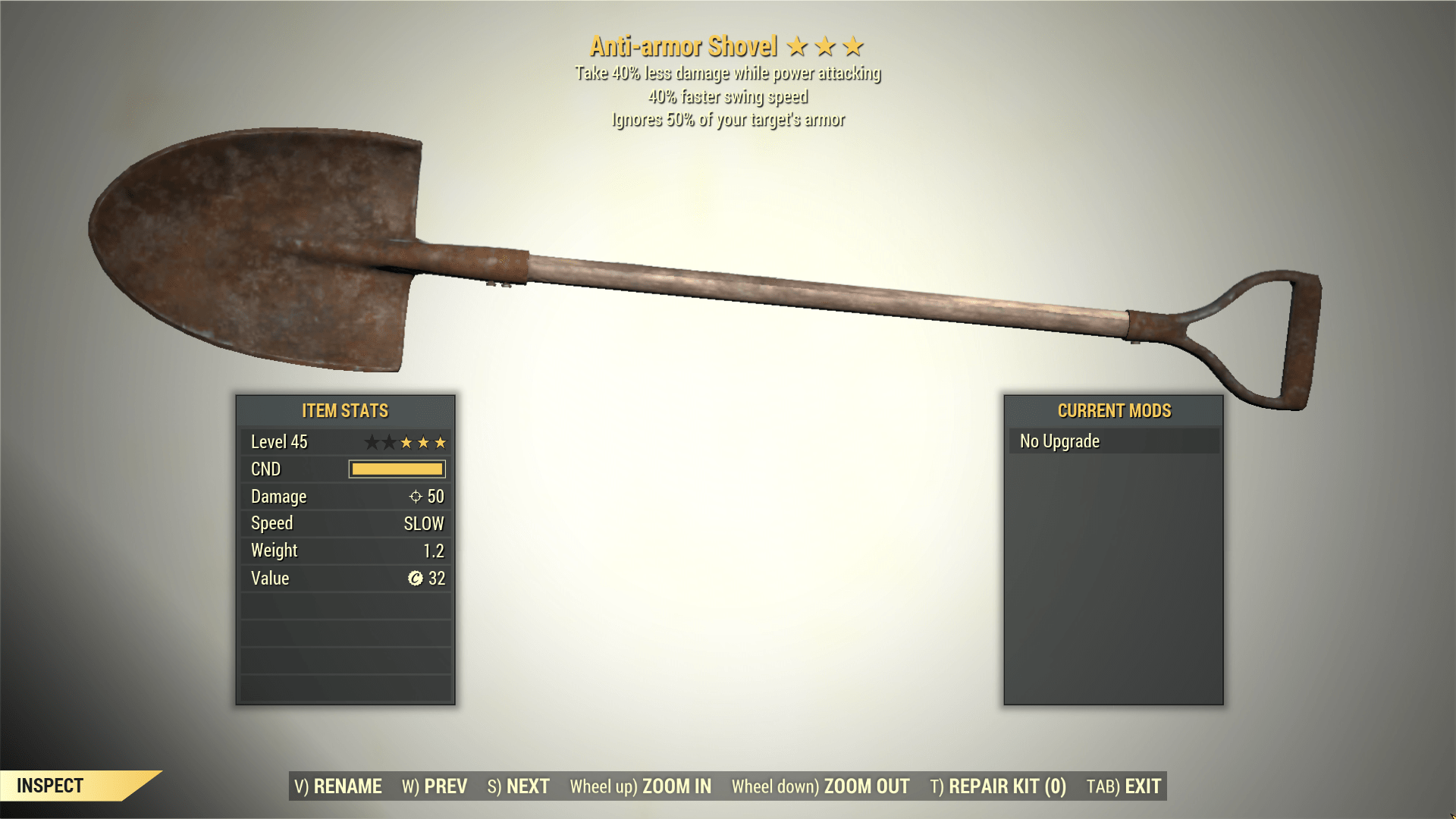 Screenshot of a Fallout 76 item for PC & Steam players, showing the stats.