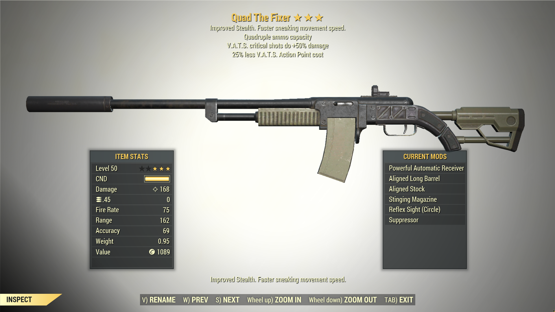Screenshot of a Fallout 76 item for PC & Steam players, showing the stats.