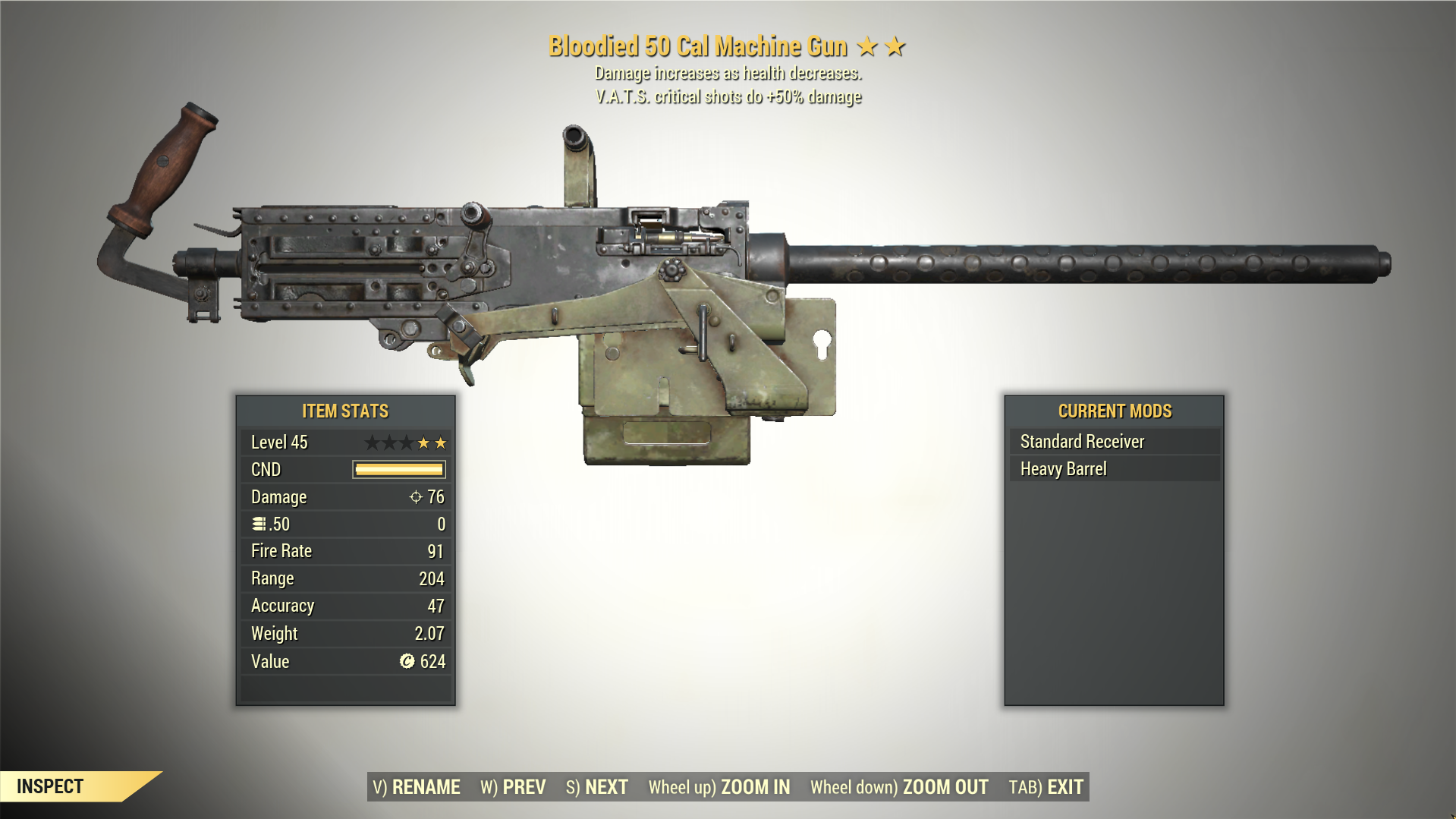 Screenshot of a Fallout 76 item for PC & Steam players, showing the stats.